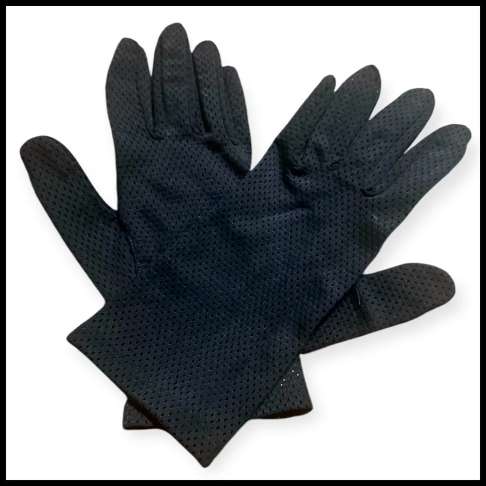 FAB 1950’s Vintage Black Perforated Dress Gloves, Wrist Length & Lightweight